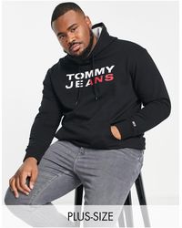 tommy jeans essential chest box logo hoodie in black