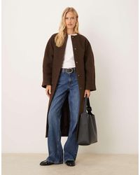 ASOS - Nette Jas Van Bouclé Zonder Kraag En Met Lange Pasvorm - Lyst