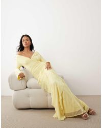ASOS - Stretch Chiffon Off Shoulder Long Sleeve Maxi Dress With Godets - Lyst
