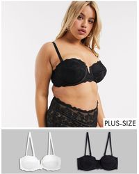 Simply Be Katie 2 Pack Padded Lace Way Bra - Black