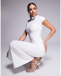 Kaiia - Exclusive Double Layered Slinky High Neck Cap Sleeve Bodycon Maxi Dress - Lyst