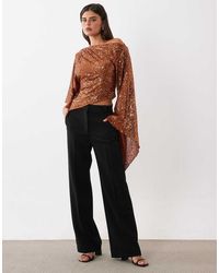 ASOS - Sequin Asymmetrical Draped Sleeve Top - Lyst