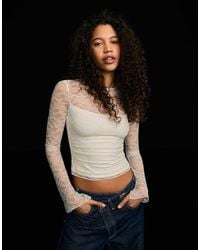 Bershka - Long Sleeve Lace T-shirt - Lyst