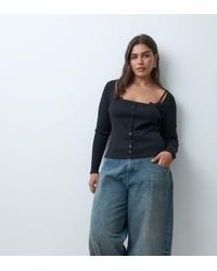 ASOS - Asos Design Curve Sculpting Rib Button Through Top With Lace Underlayer - Lyst