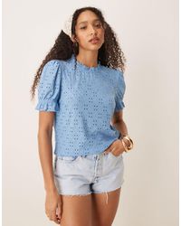 Vila - T-shirt à broderie anglaise en jersey - Lyst