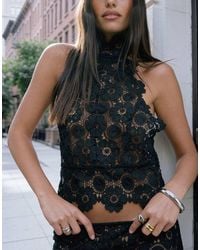 Lioness - Trophy Sheer Lace Intricate Floral Detail High Neck Top Co-ord - Lyst