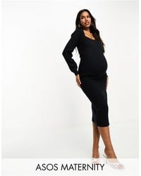 ASOS - Asos Design Maternity Knit Midi Dress With Sweetheart Neck - Lyst