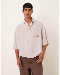 ASOS - Camisa A Rayas De Corte Cuadrado Extragrande Con Bordado En El Pecho De -Neutro - Lyst