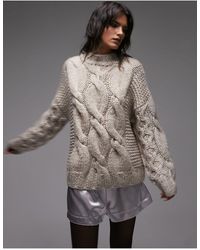 TOPSHOP - Hand Knitted Chunky Cable Jumper - Lyst