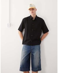 Weekday - Oversized Recht Overhemd Van Linnenmix Met Korte Mouwen - Lyst