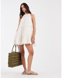 ASOS - Halter Neck Tiered Mini Sundress With Chunky Binding - Lyst