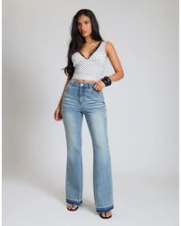 Missy Empire - Vintage Wash Denim Skinny Flares - Lyst