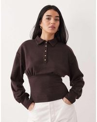 ASOS - Interlock Long Sleeve Cinched Waist Button Front Top - Lyst
