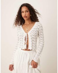Mango - Crochet Tie Front Cardigan - Lyst