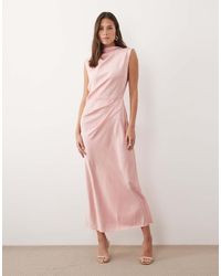ASOS - Satin High Neck Pleated Bodice Midi Dress - Lyst