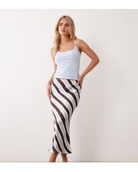 New Look - Stripe Satin Bias Midi Skirt - Lyst