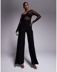 ASOS - Combinaison manches longues en tulle mélangé à épaules tombantes - Lyst