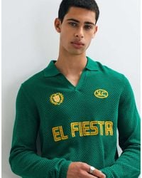 ASOS - Relaxed Open Knit Football-style Notch Neck Long Sleeve Polo - Lyst