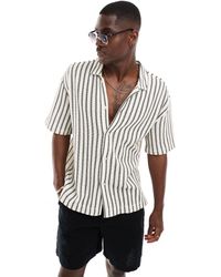 Bershka - Textured Revere Neck Stripe Shirt - Lyst