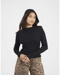Brave Soul - Slash Neck Long Sleeve Ribbed Top - Lyst