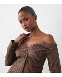 The Frolic - Exclusive Asymmetric Off Shoulder Detail Split Front Flare Sleeve Shirt - Lyst