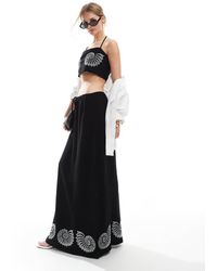 4th & Reckless - Falda Playera Larga Negra Con Detalle De Bordado De Conchas De Mezcla De Lino De (Parte De Un Conjunto) - Lyst