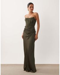 Forever New - Satin Lace Corset Draped Detail Maxi Dress - Lyst