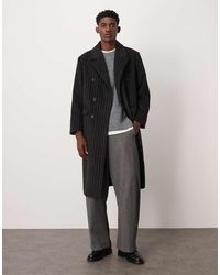 ASOS - Oversized Jas Met Lange Pasvorm, Krijtstreep En Wollook - Lyst