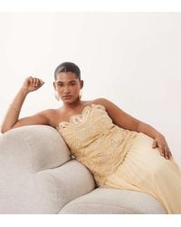 ARRANGE - Curve Abstract Cutwork Bandeau Maxi Dress With Pleat Skirt - Lyst