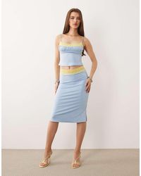 Tiger Mist - Parisa Butter Touch Slinky Contrast Lace Trim Midi Skirt - Lyst