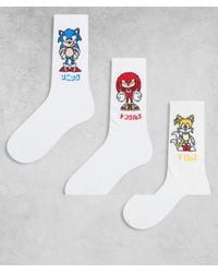 ASOS - Confezione Da 3 Paia Di Calzini Bianchi Con Grafica Di Sonic - Lyst