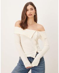 Gina Tricot - – geripptes, schulterfreies langarmoberteil - Lyst