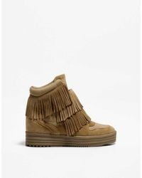 Bershka - Sneakers Alte Color Cuoio Con Zeppe E Frange - Lyst
