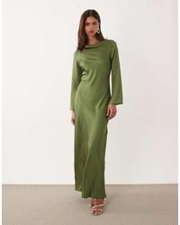 TFNC London - Satin Flared Long Sleeve Maxi Dress - Lyst