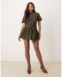 ASOS - Tie Front T-shirt Mini Dress With Poplin Skirt - Lyst