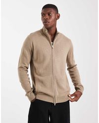 Threadbare - Cardigan Color Avena Con Zip - Lyst