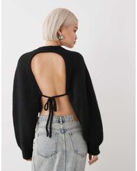 Monki - Open Tie Back Knitted Jumper With Wool - Lyst