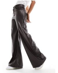 Pull&Bear - Faux Leather High Rise Wide Leg Pants - Lyst