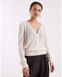 Motel - Saroya Plunge Wrap Knitted Top - Lyst