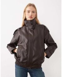 New Look - Oversized Funnel Neck Faux Leather Jacket - Lyst