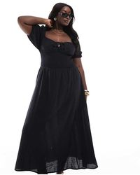 Esmee Curve - Exclusive Puff Sleeve Tie Front Maxi Beach Dress - Lyst