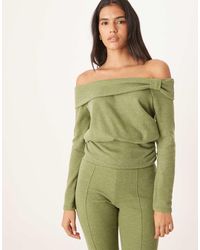 ASOS - Top Verde De Manga Larga Con Detalle Retorcido En El Hombro De Tejido Suave De (Parte De Un Conjunto)-Sin Color - Lyst