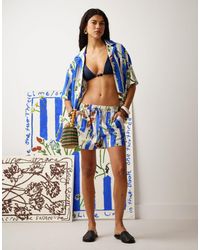 TOPSHOP - Co Ord Bradley.b High Rise Linen Floral Stripe Short - Lyst