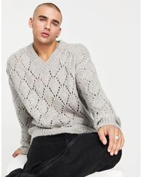 ASOS - Knitted Pointelle Jumper With V-neck - Lyst