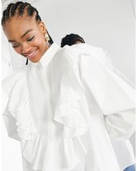 ASOS Oversized Cotton Shirt With Ruffle Bib - White