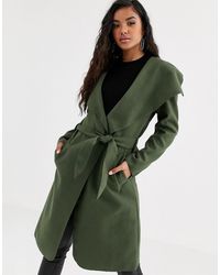 Boohoo Пальто Цвета Хаки С Поясом - Зеленый