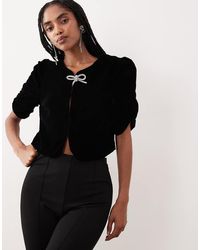 Gina Tricot - Short Sleeve Velvet Velour Blouse With Silver Dimonte Bows - Lyst