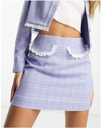 Miss Selfridge - Mini-jupe d'ensemble à carreaux style western avec bordure en dentelle - Lyst