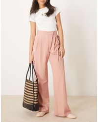 ASOS - Linen Tie Front Wide Leg Trousers - Lyst