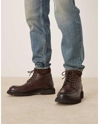 ASOS - Veterlaarzen Van Bruin Leer Met Mocassinnaad - Lyst